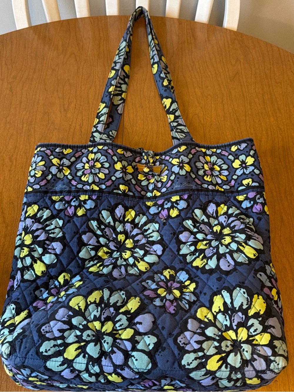 Vera Bradley Navy Quilted Floral Tote with Blue, Yellow & Purple Accents